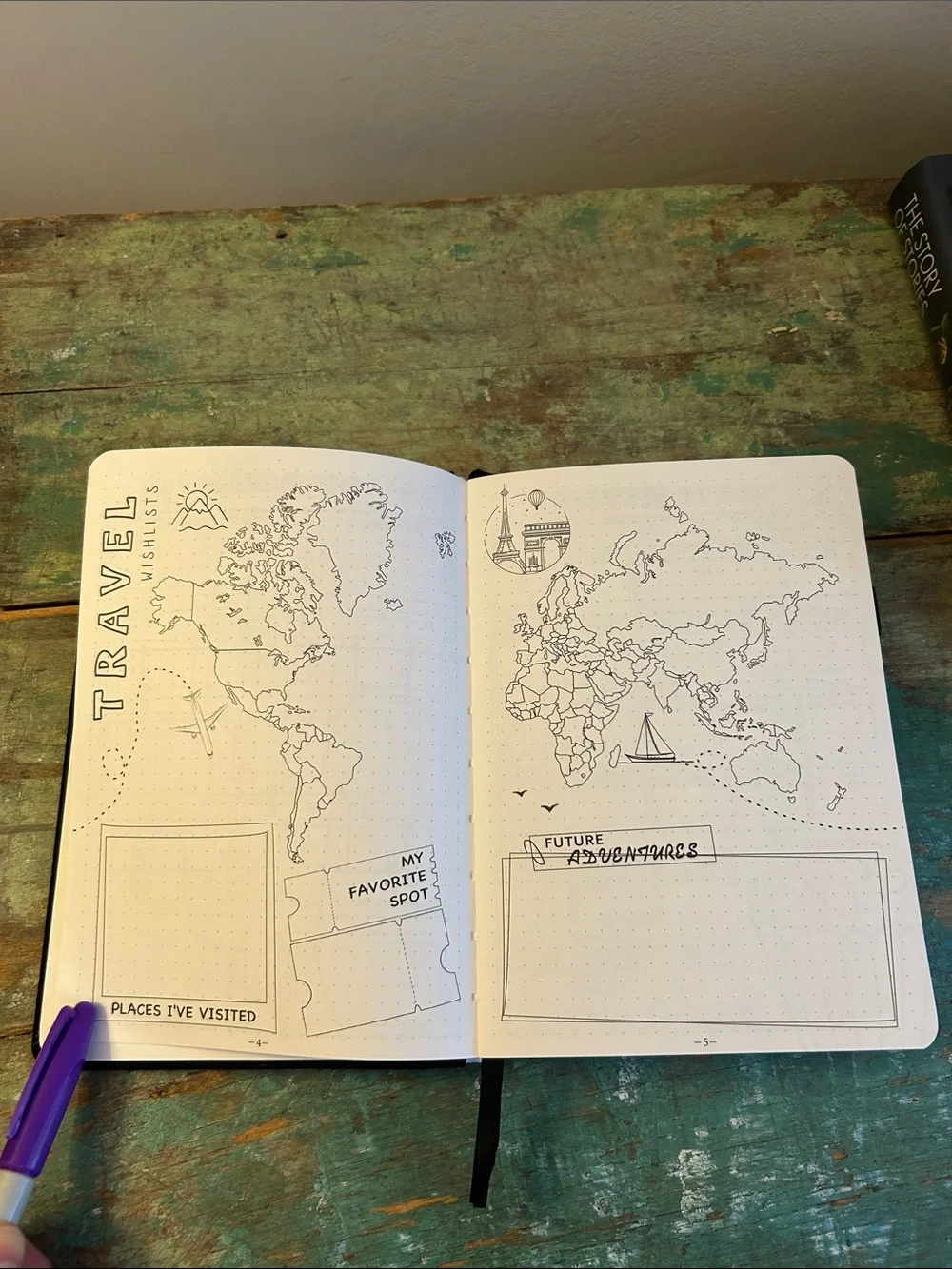 Daily Journal / Tracker/ Organizer Black with Moon & Flower Design